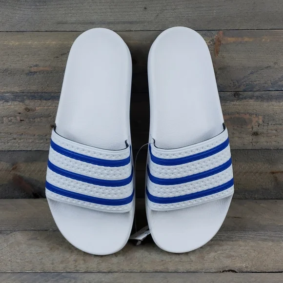 adidas Originals Men's Adilette Slides Sandals White Blue - Picture 2 of 9
